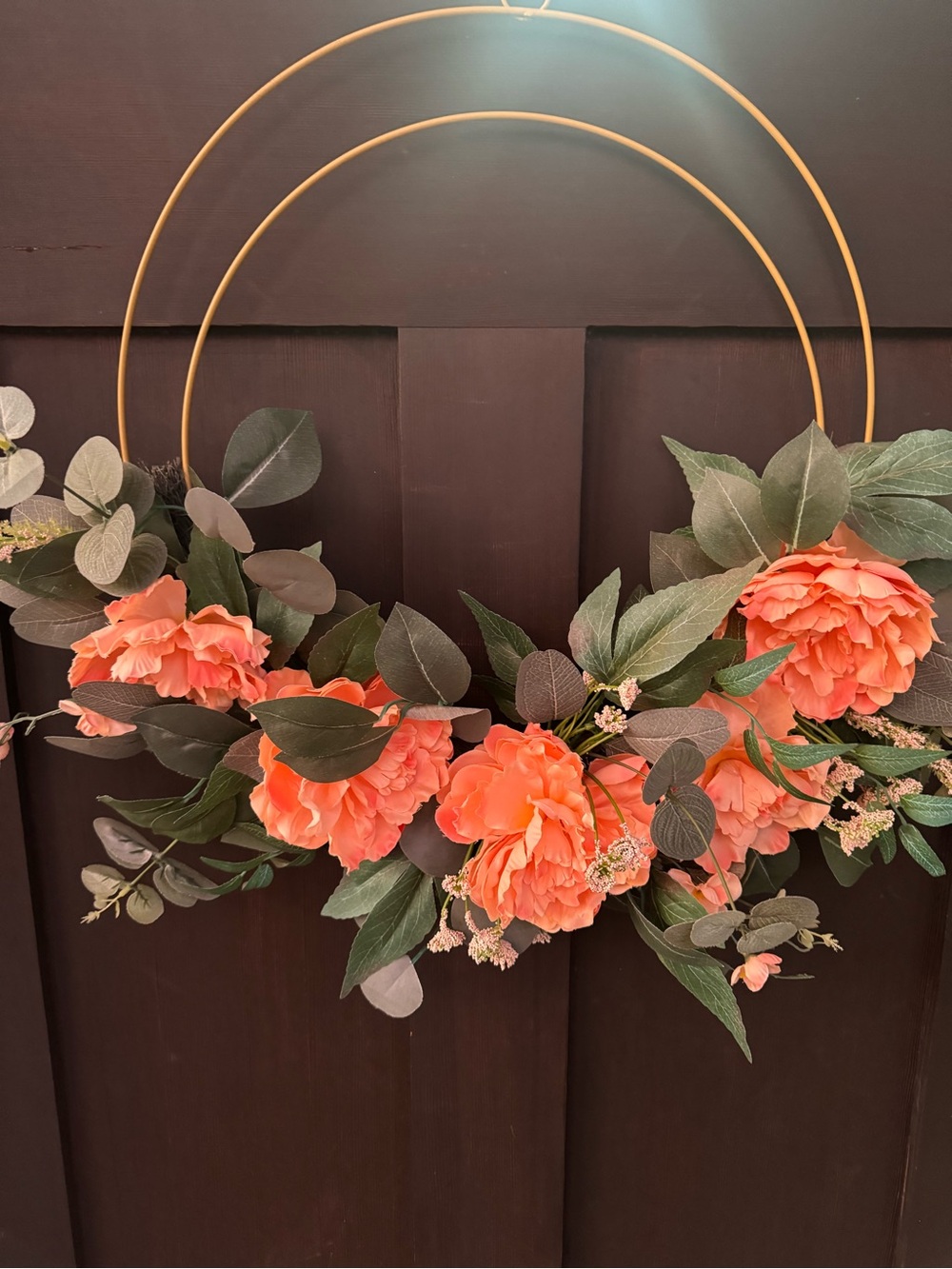 Coral Peony Hoop Wreath with Greenery - Picture 2 of 4